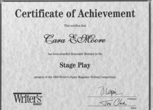 Writer's Digest Honorable Mention Stage Play Award